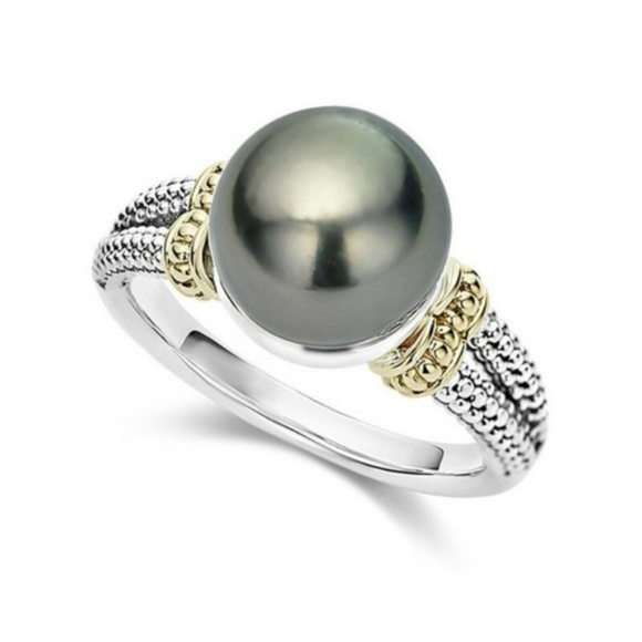 Jewelry - Elegant 925 Silver Round Cut Black Pearl Ring New